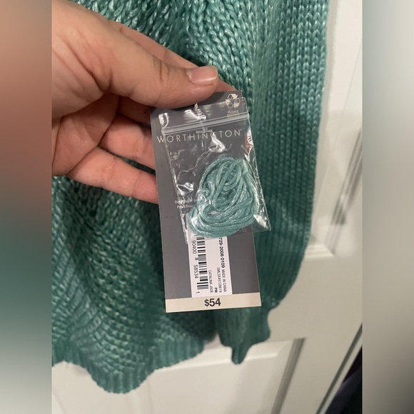 Worthington Women’s Crew Neck Knit Sweater Green Aqua Size M petite. - Picture 6 of 6